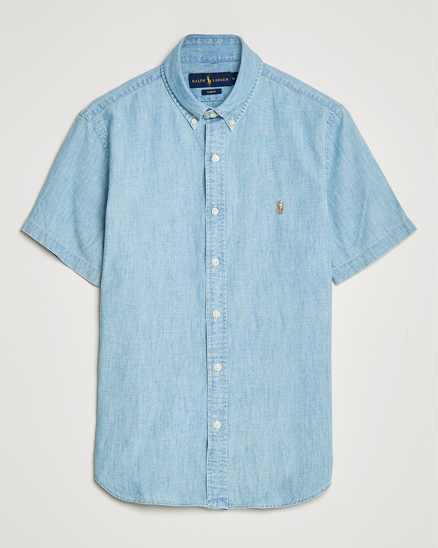 Homme | Chemises | Polo Ralph Lauren | Slim Fit Short Sleeve Chambray Shirt Light Indigo
