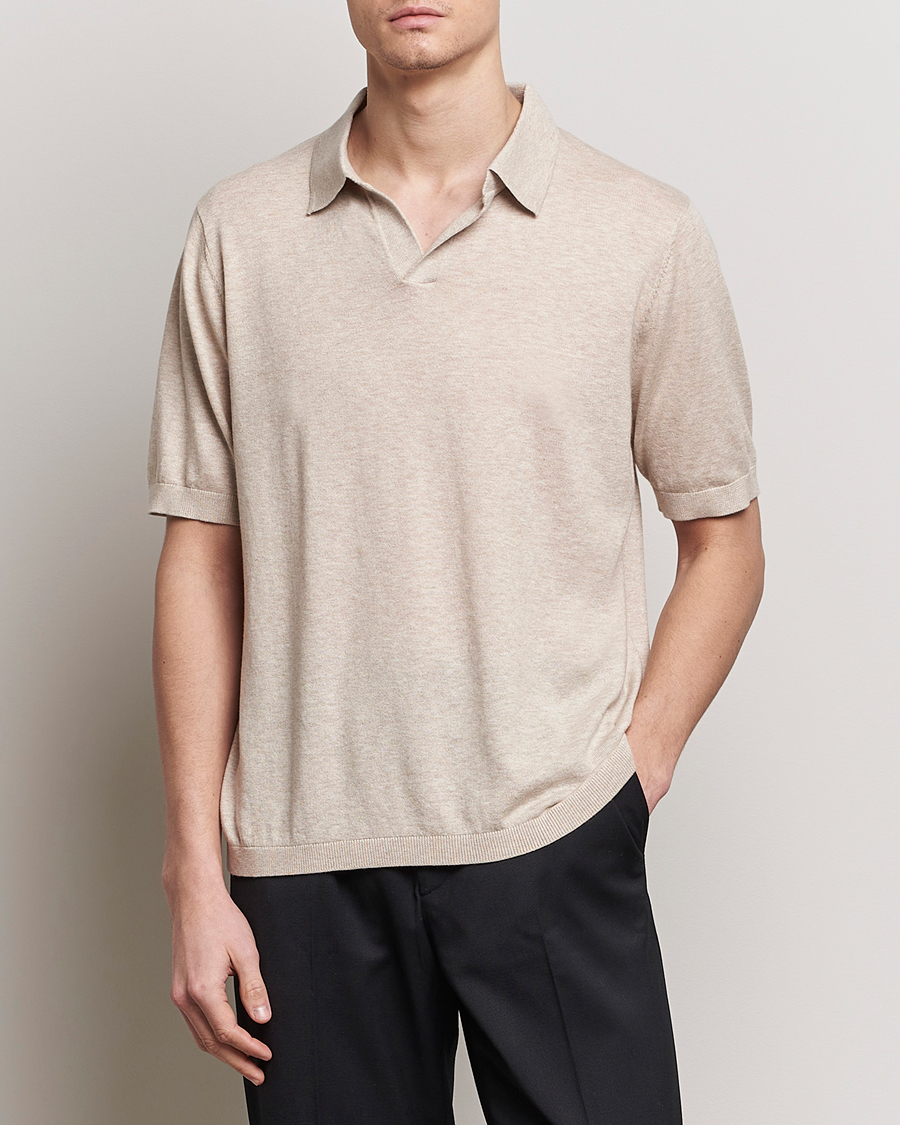 Homme | Business & Beyond | A Day's March | Ebro Cotton/Merino Open Collar Polo Sand