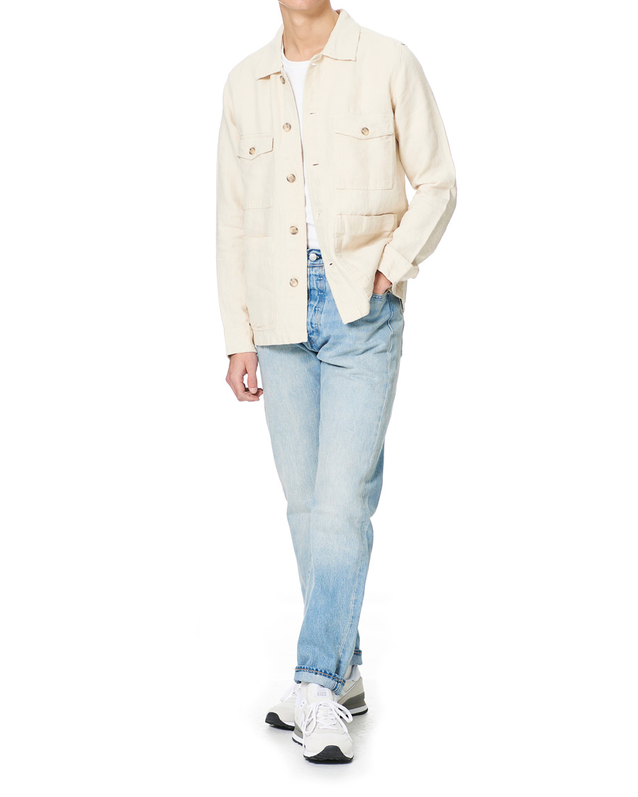 Homme | Chemises | A Day's March | Heavy Linen Patch Pocket Overshirt Oyster