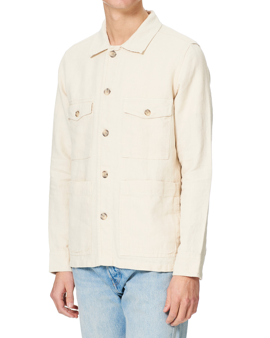 Homme | Chemises | A Day's March | Heavy Linen Patch Pocket Overshirt Oyster