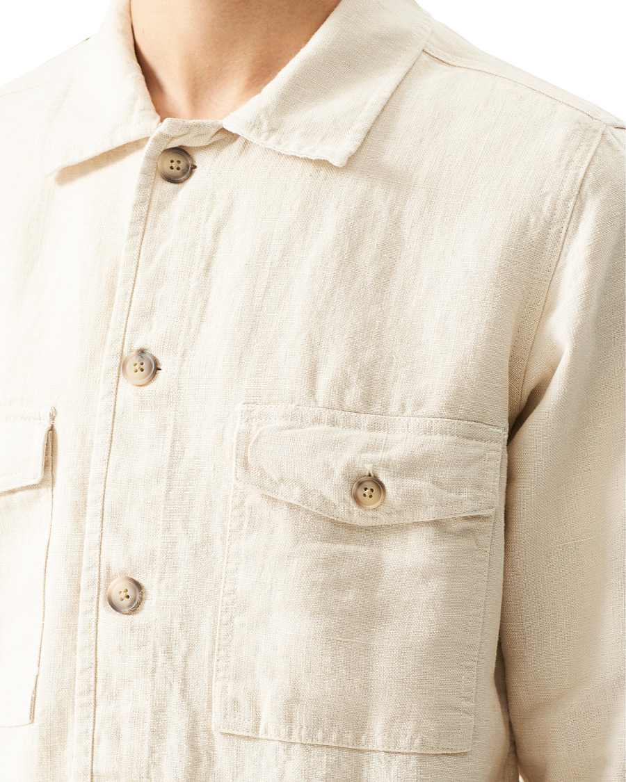 Homme | Chemises | A Day's March | Heavy Linen Patch Pocket Overshirt Oyster