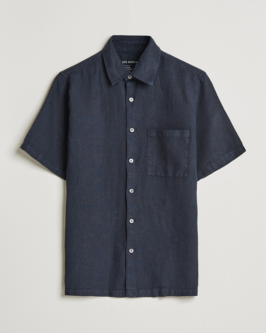 Homme | Chemises | A Day's March | Khito Short Sleeve Linen Shirt Dark Navy