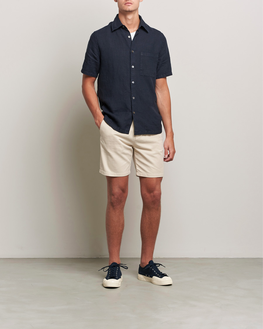 Homme | Chemises | A Day's March | Khito Short Sleeve Linen Shirt Dark Navy