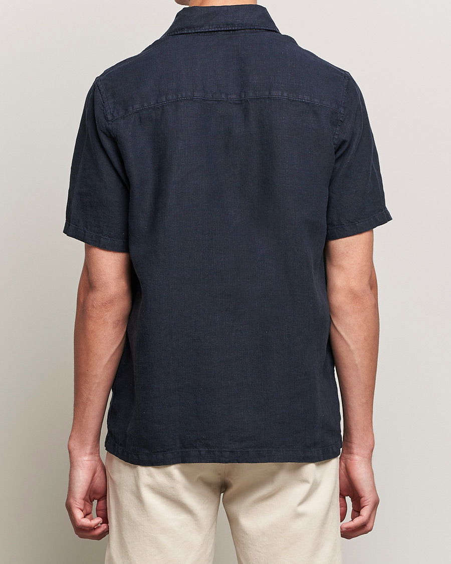 Homme | Chemises | A Day's March | Khito Short Sleeve Linen Shirt Dark Navy