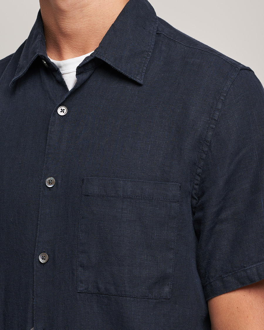 Homme | Chemises | A Day's March | Khito Short Sleeve Linen Shirt Dark Navy