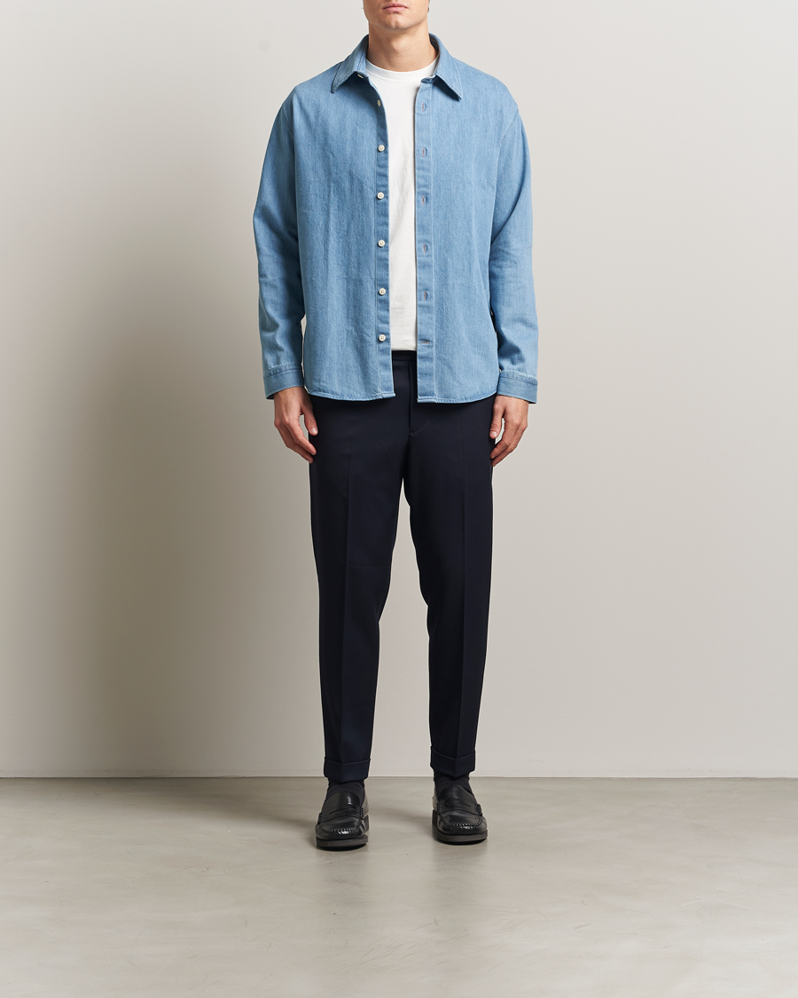 Homme | Pantalons | Filippa K | Terry Gabardine Cropped Turn Up Trousers Navy