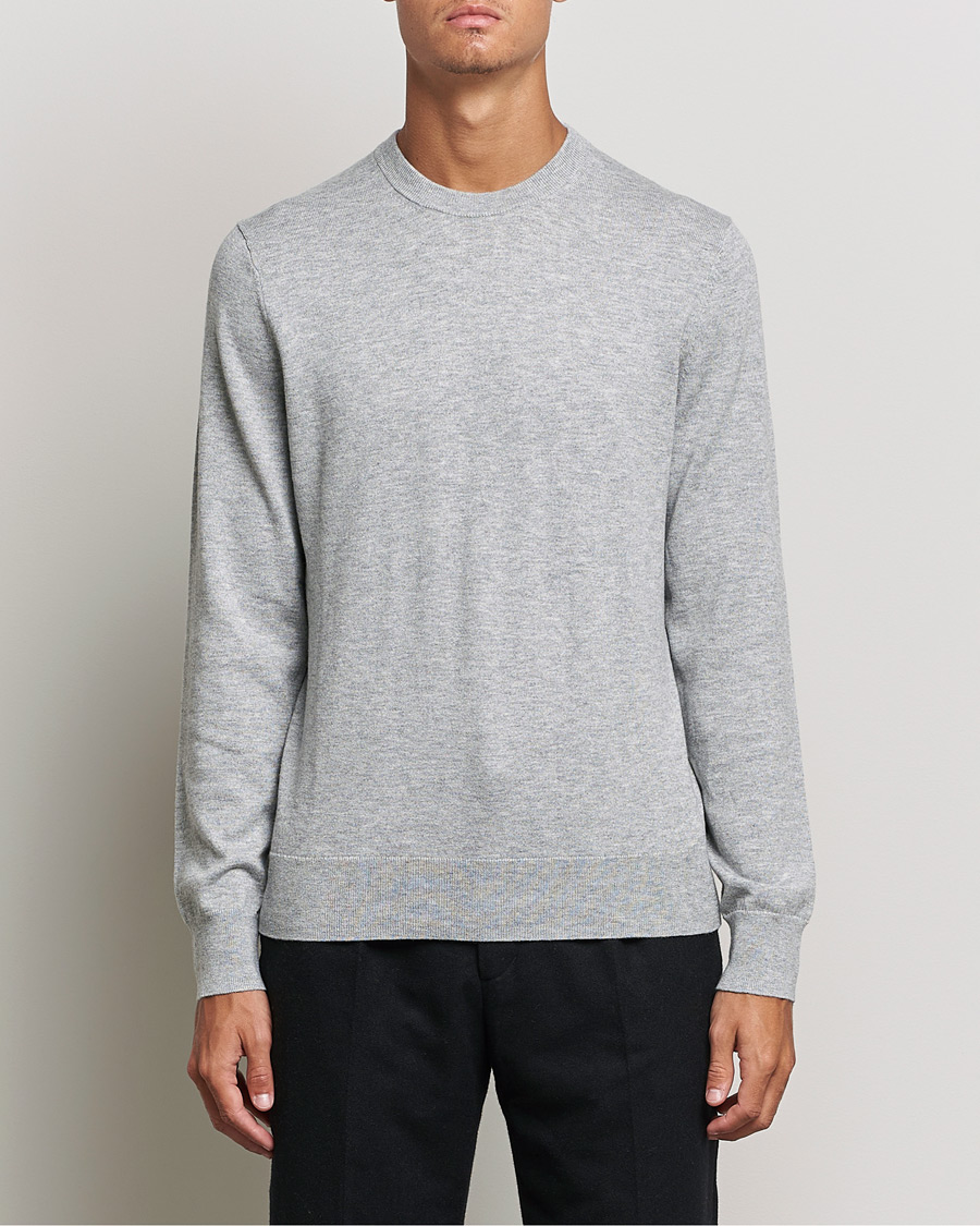 Homme | Vêtements | Filippa K | Cotton Merino Basic Sweater Light Grey Melange
