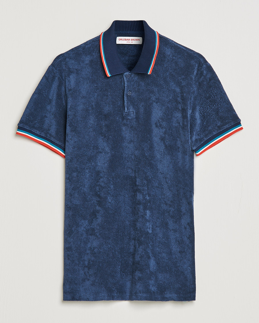 Homme | Polos | Orlebar Brown | Jarrett Towelling Striped Tipping Polo Navy