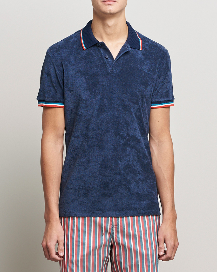 Homme | Polos | Orlebar Brown | Jarrett Towelling Striped Tipping Polo Navy