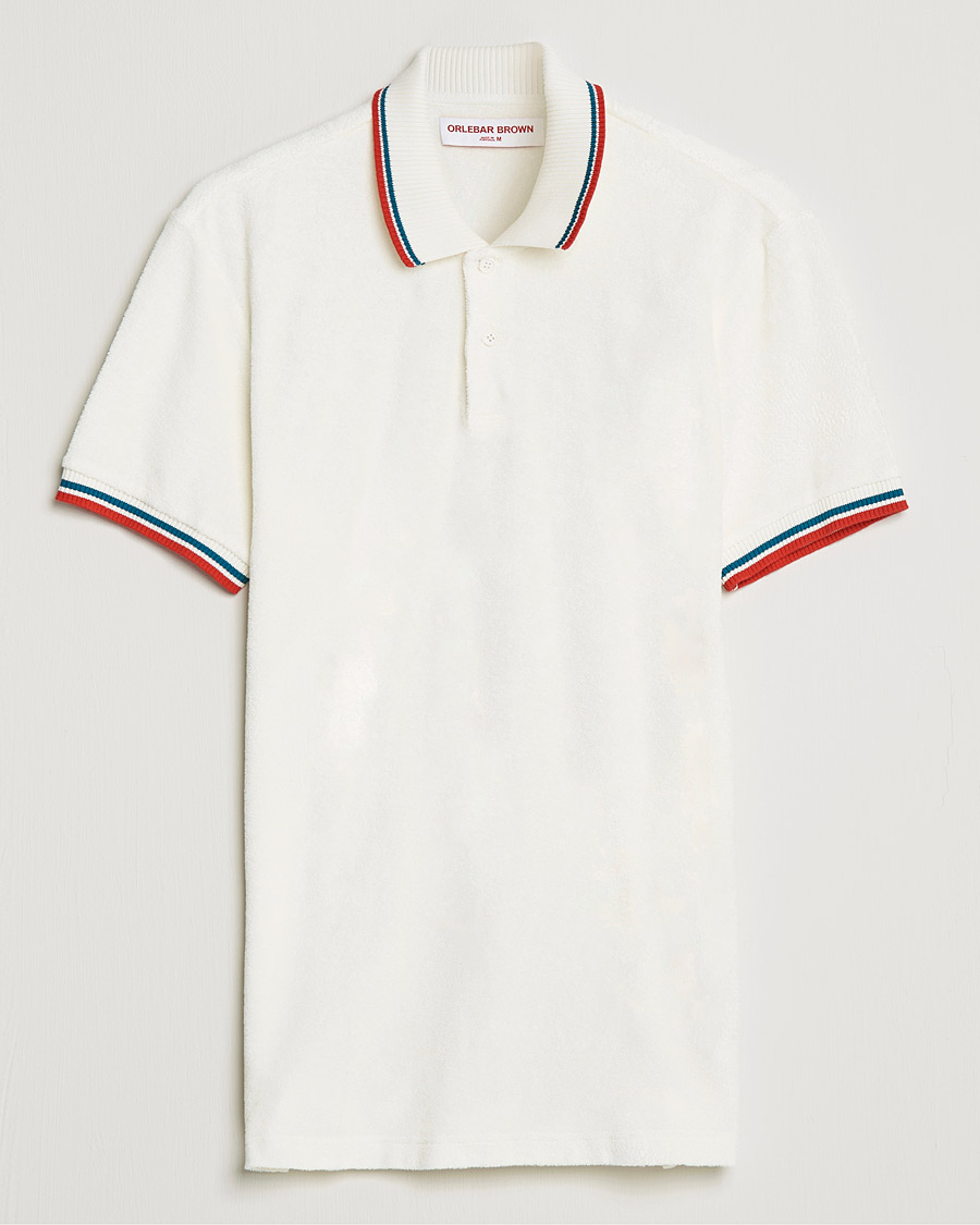 Homme | Polos | Orlebar Brown | Jarrett Towelling Striped Tipping Polo White Sand