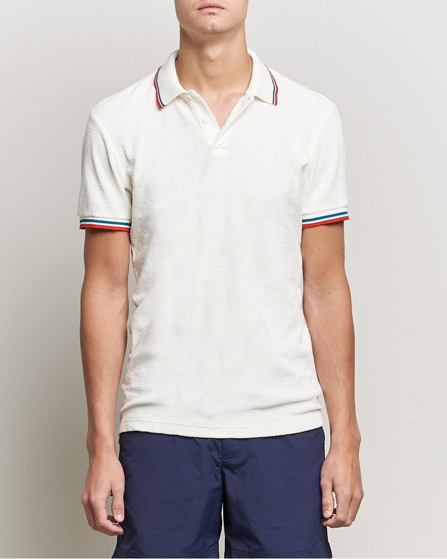 Homme | Polos | Orlebar Brown | Jarrett Towelling Striped Tipping Polo White Sand