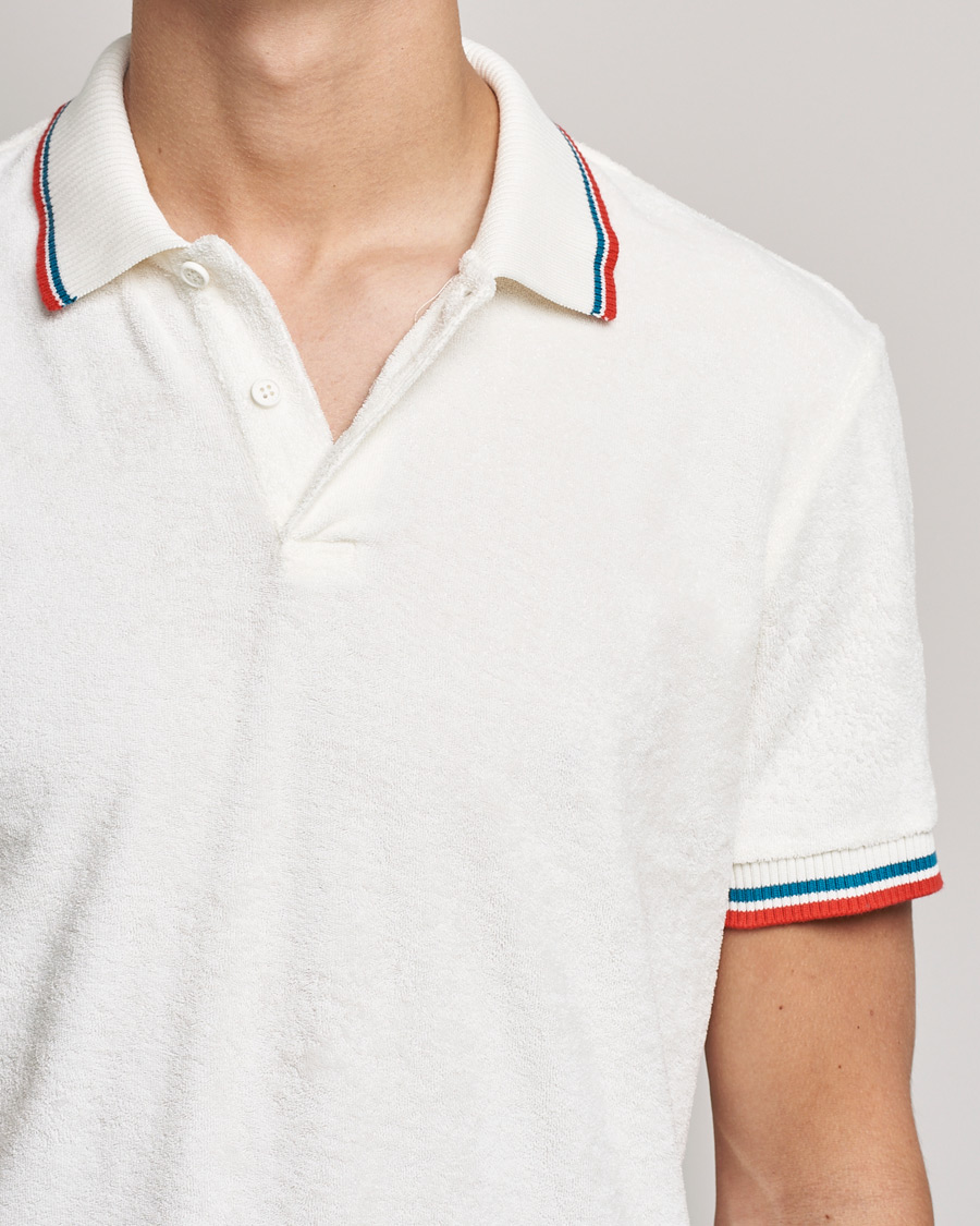 Homme | Polos | Orlebar Brown | Jarrett Towelling Striped Tipping Polo White Sand