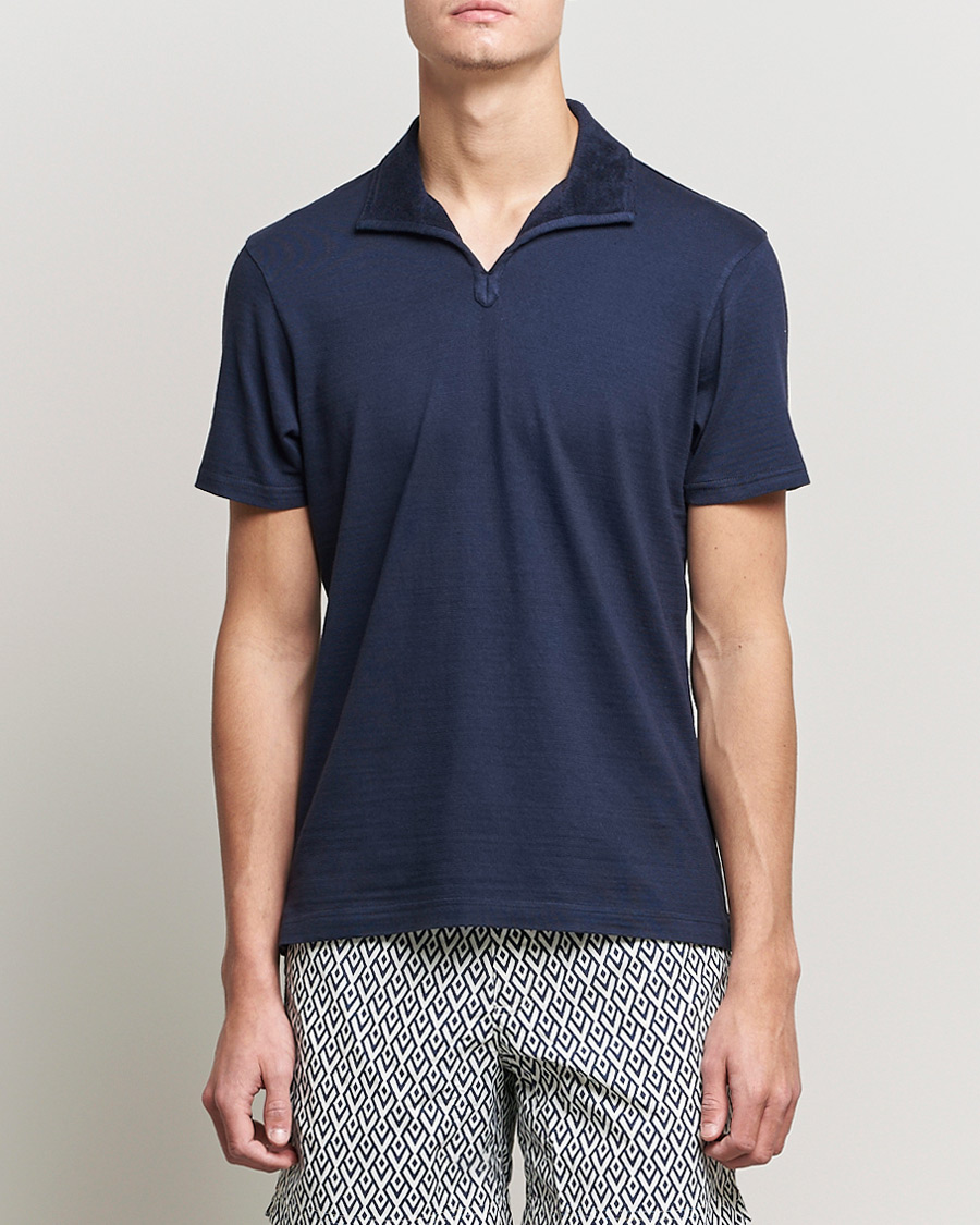 Homme | Polos | Orlebar Brown | Albert GD Towelling Trim Polo Night Iris