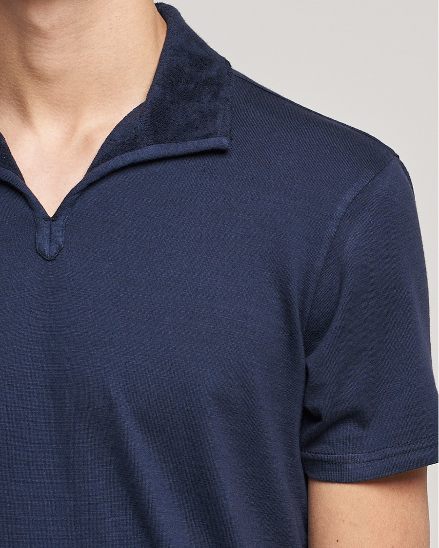 Homme | Polos | Orlebar Brown | Albert GD Towelling Trim Polo Night Iris