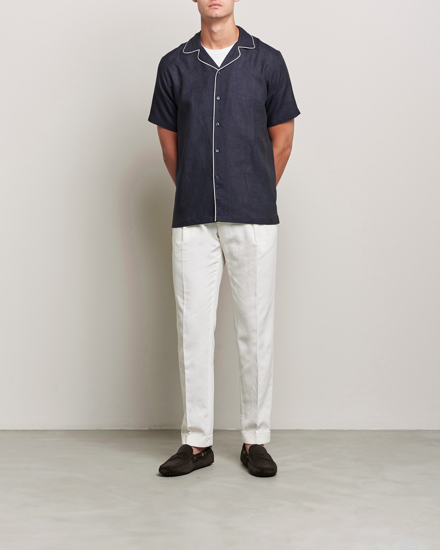 Homme | Chemises | Orlebar Brown | Hibbert Short Sleeve Linen Shirt Navy