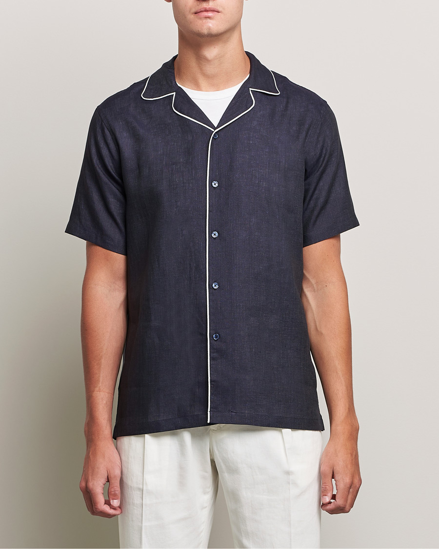 Homme | Chemises | Orlebar Brown | Hibbert Short Sleeve Linen Shirt Navy
