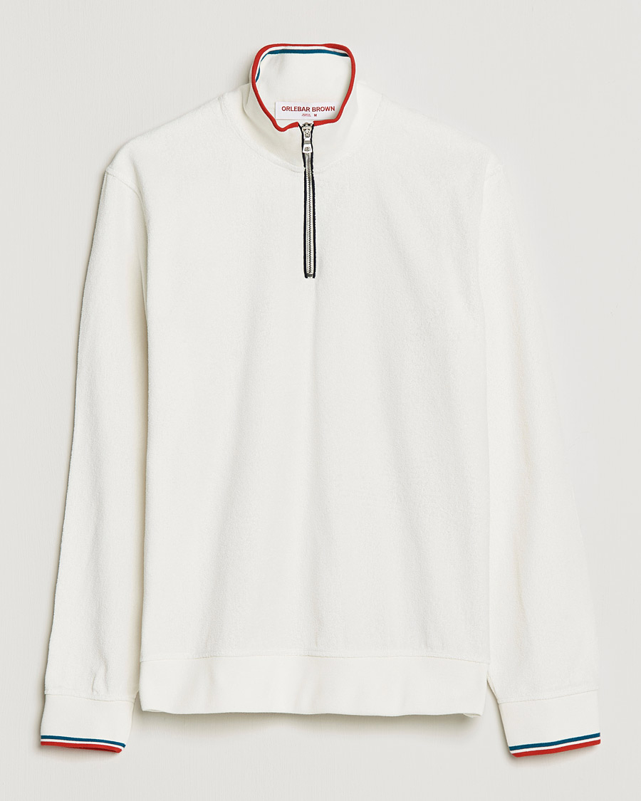Homme | Pulls Et Tricots | Orlebar Brown | Nielson OB Stripe Towelling Half Zip White Sand