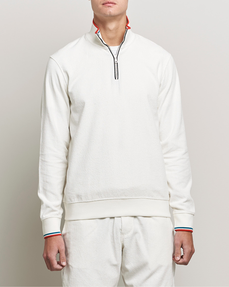 Homme | Pulls Et Tricots | Orlebar Brown | Nielson OB Stripe Towelling Half Zip White Sand