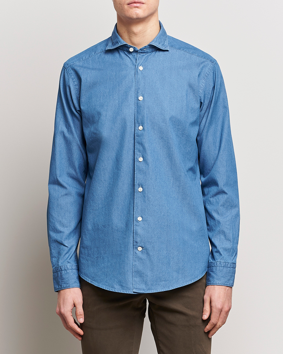 Homme | Réunion Estival | Eton | Lightweight Casual Fit Denim Shirt Blue