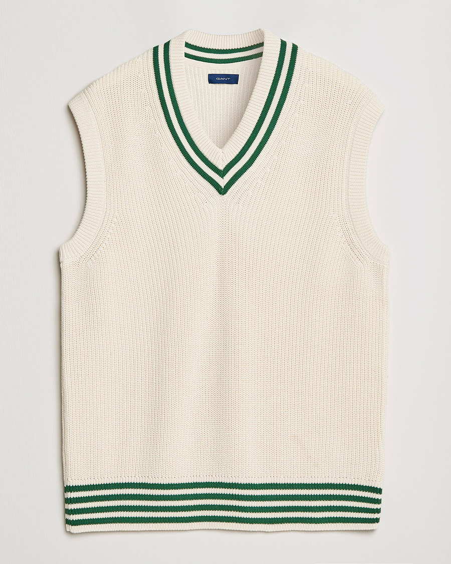 Homme | Pulls Et Tricots | GANT | Ribbed Cricket Knitted Slipover Creme