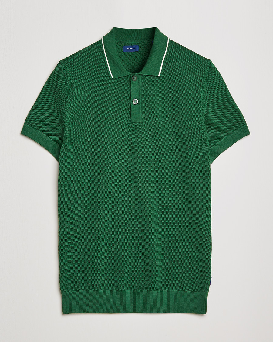 Homme | Polos | GANT | Textured Knitted Polo Forest Green