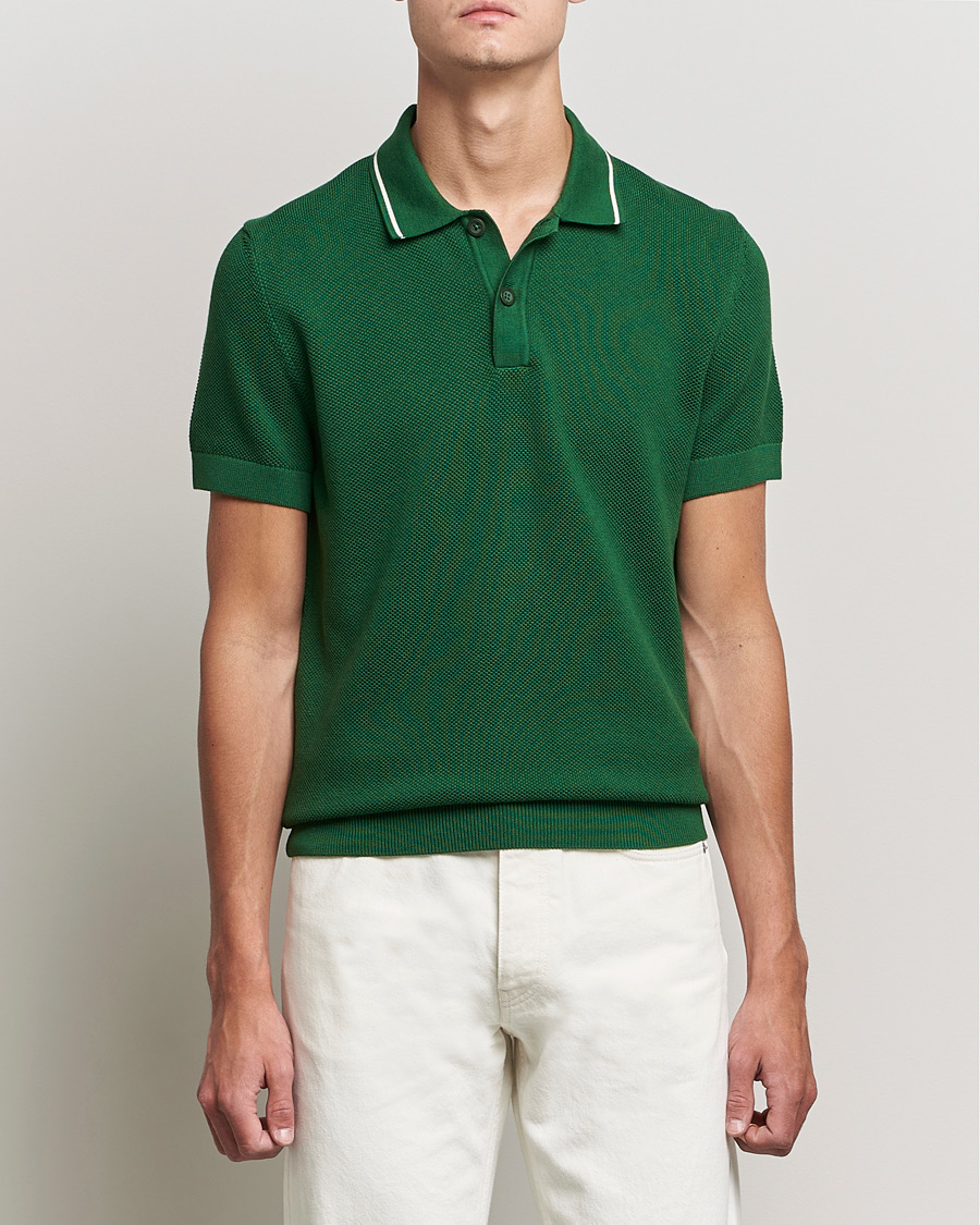 Homme | Polos | GANT | Textured Knitted Polo Forest Green