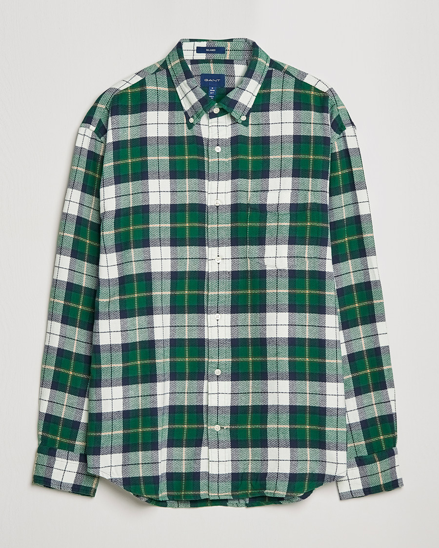 Homme | Chemises | GANT | Relaxed Textured Checked Shirt Forest Green