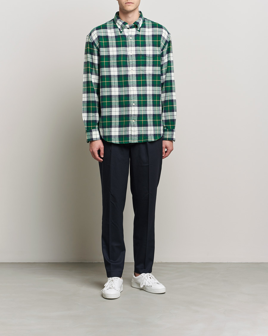 Homme | Chemises | GANT | Relaxed Textured Checked Shirt Forest Green