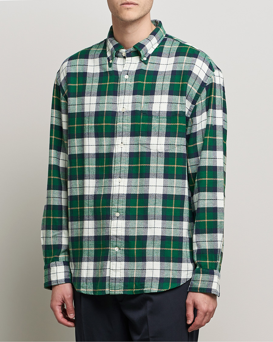 Homme | Chemises | GANT | Relaxed Textured Checked Shirt Forest Green