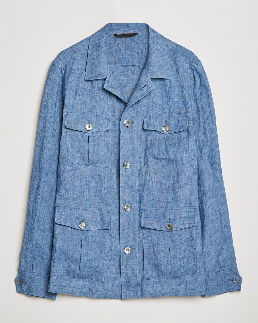 Homme | Chemises | Oscar Jacobson | Safari Linen Shirt Jacket Smog Blue