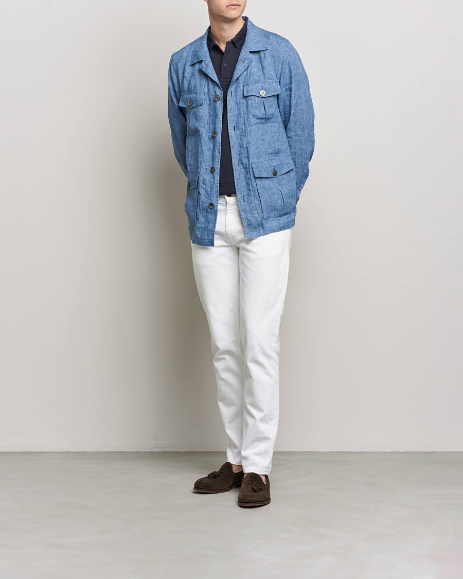 Homme | Chemises | Oscar Jacobson | Safari Linen Shirt Jacket Smog Blue