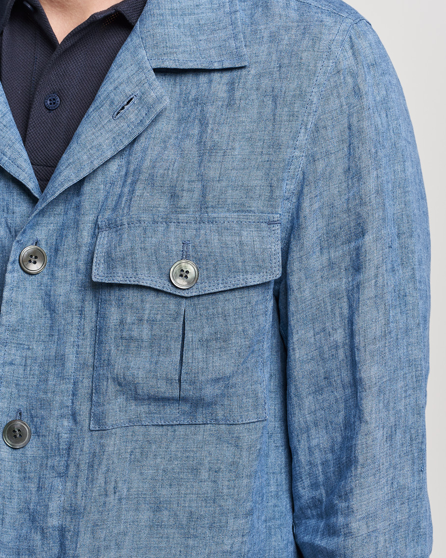 Homme | Chemises | Oscar Jacobson | Safari Linen Shirt Jacket Smog Blue