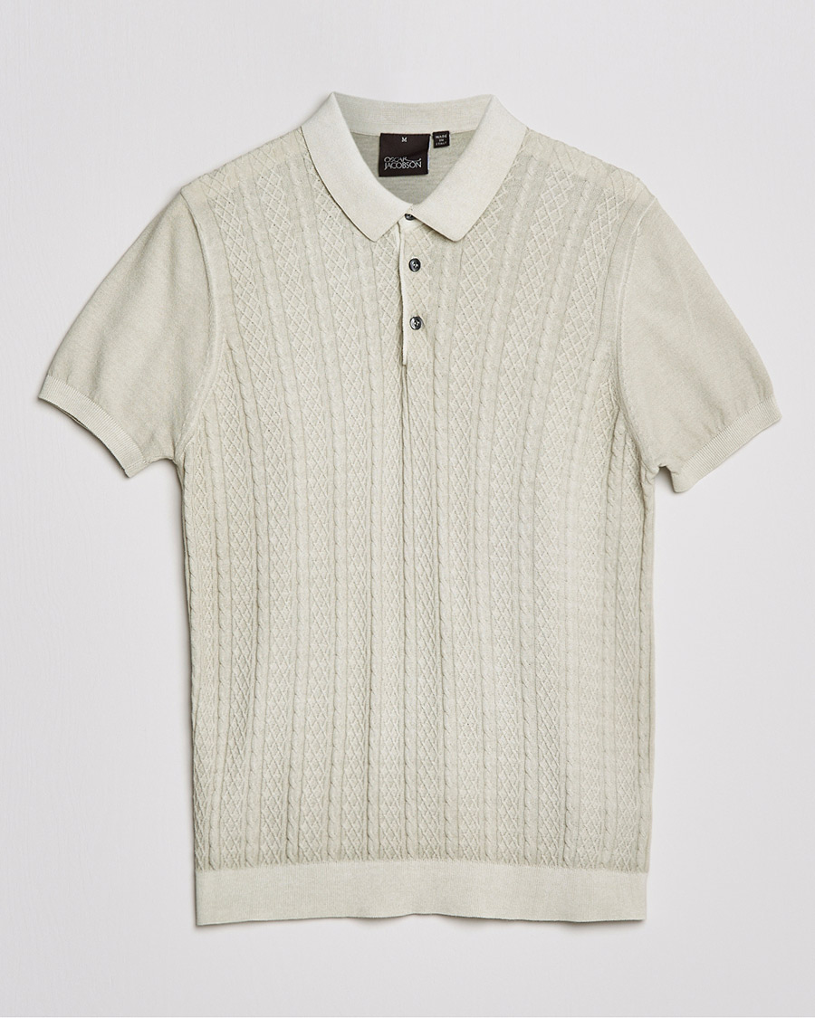 Homme | Polos | Oscar Jacobson | Bard Knitted Cotton Crepe Polo Creme