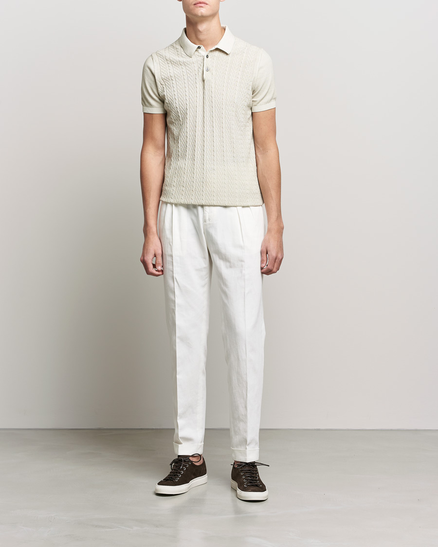 Homme | Polos | Oscar Jacobson | Bard Knitted Cotton Crepe Polo Creme