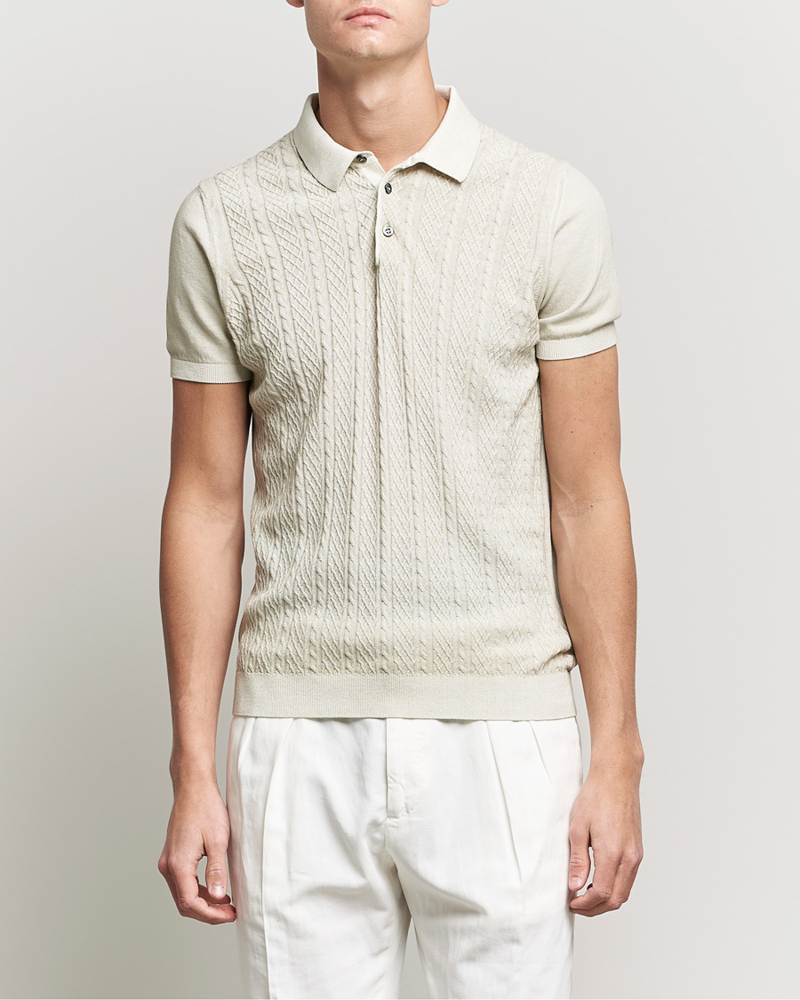 Homme | Polos | Oscar Jacobson | Bard Knitted Cotton Crepe Polo Creme