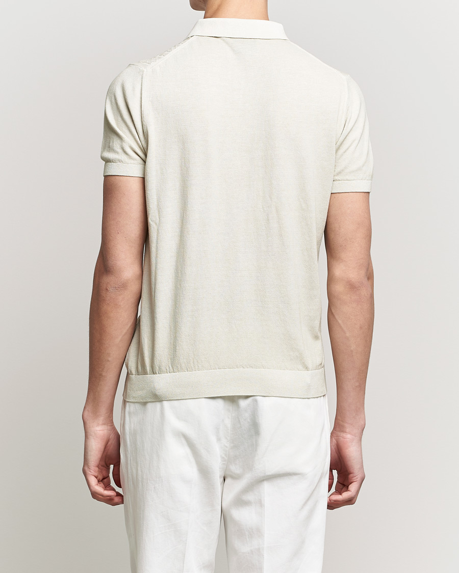 Homme | Polos | Oscar Jacobson | Bard Knitted Cotton Crepe Polo Creme