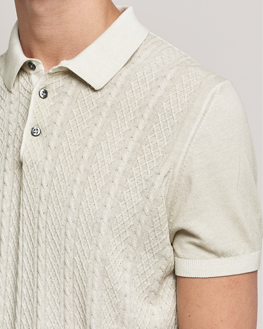 Homme | Polos | Oscar Jacobson | Bard Knitted Cotton Crepe Polo Creme