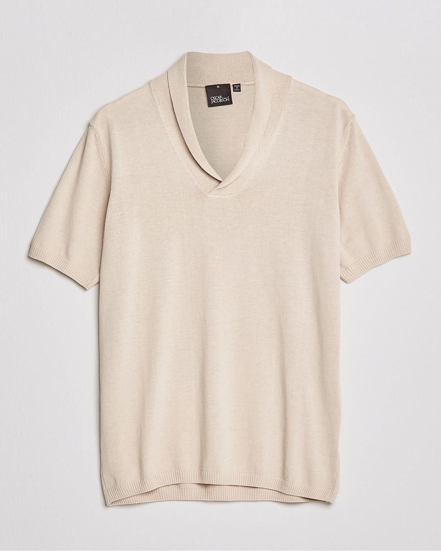 Homme | Polos | Oscar Jacobson | Rollo GD Shawl Collar Cotton Polo Beige