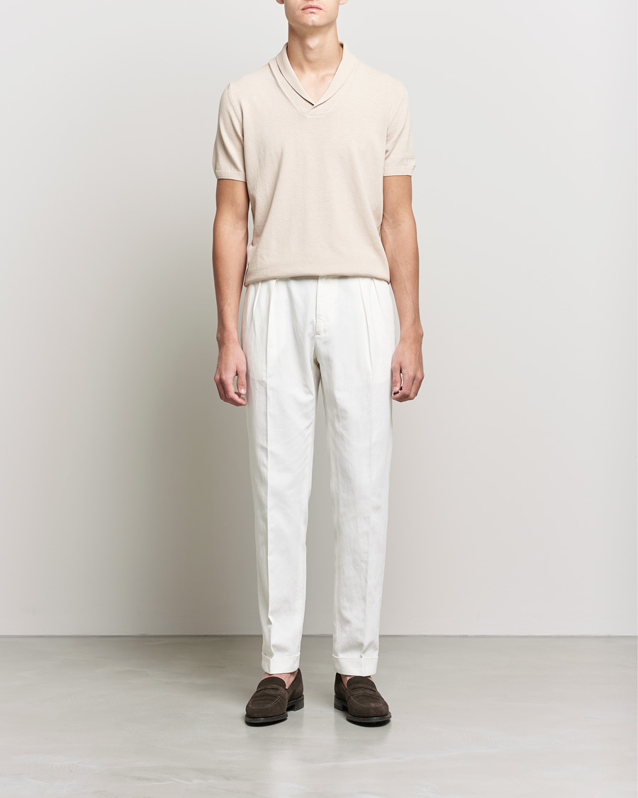 Homme | Polos | Oscar Jacobson | Rollo GD Shawl Collar Cotton Polo Beige
