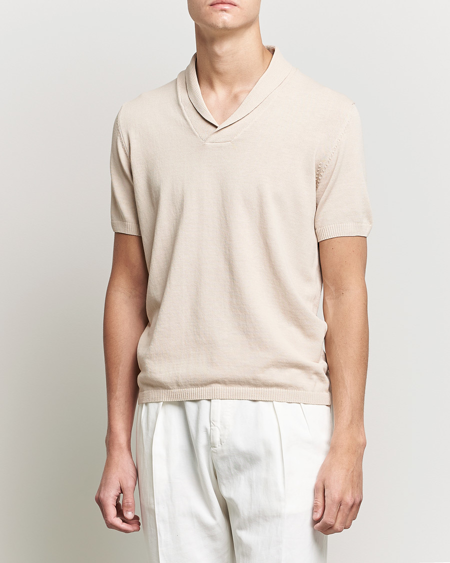 Homme | Polos | Oscar Jacobson | Rollo GD Shawl Collar Cotton Polo Beige