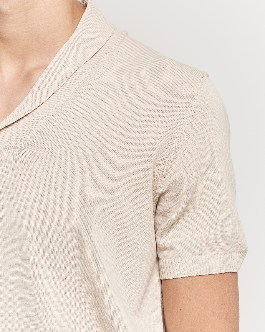 Homme | Polos | Oscar Jacobson | Rollo GD Shawl Collar Cotton Polo Beige