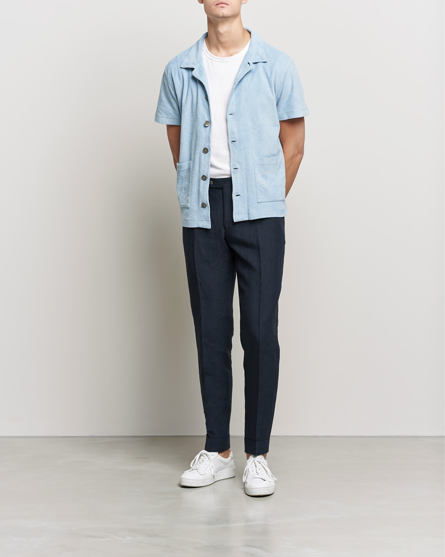 Homme | Polos | Oscar Jacobson | Alwin Terry Short Sleeve Safari Polo Smog Blue
