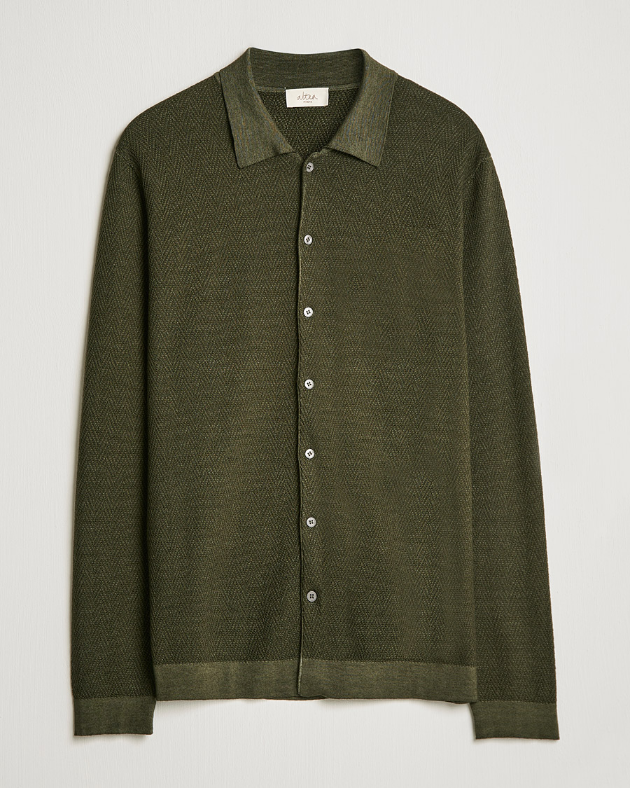 Homme | Pulls Et Tricots | Altea | Herringbone Wool Shirt Dark Green