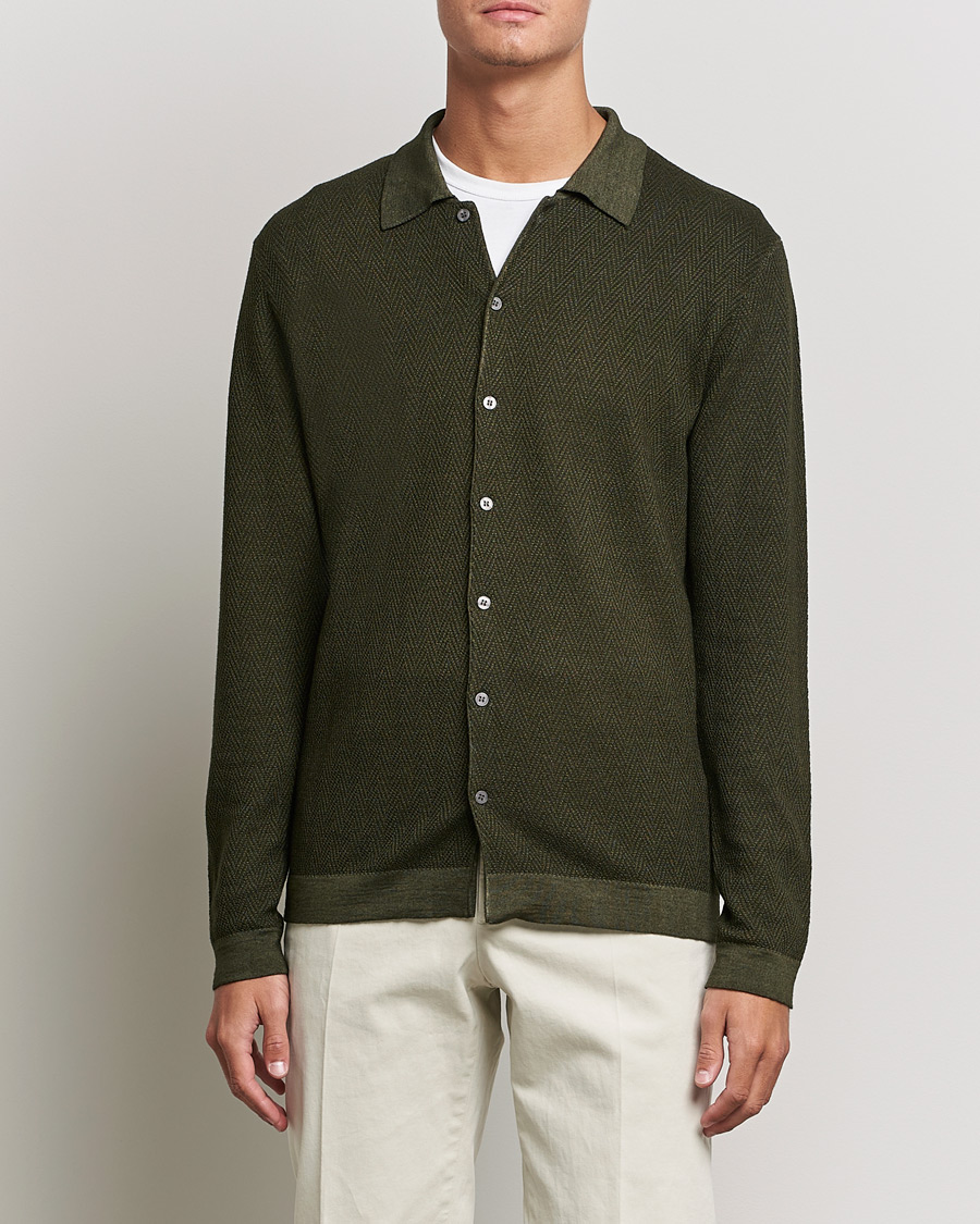 Homme | Pulls Et Tricots | Altea | Herringbone Wool Shirt Dark Green