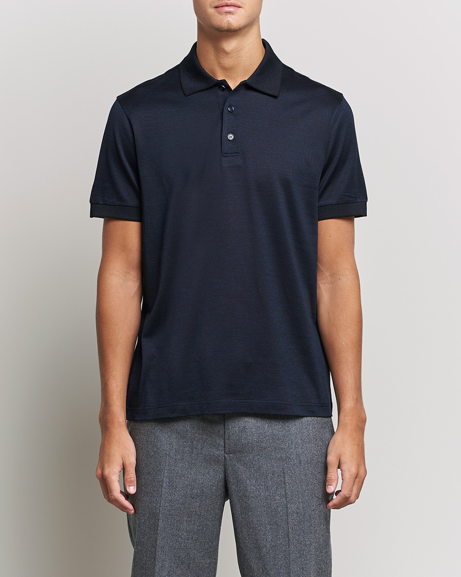 Homme | Polos | Brioni | Cotton/Silk Short Sleeve Polo Navy