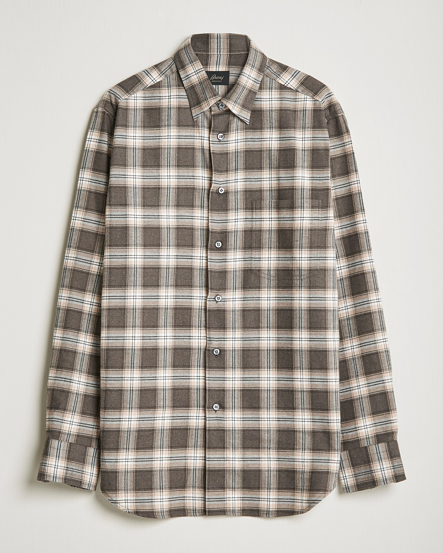 Homme | Chemises | Brioni | Check Flannel Shirt Beige