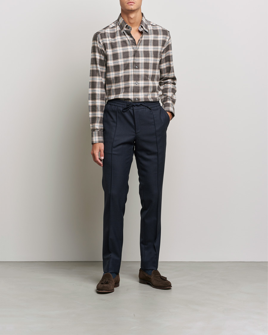 Homme | Chemises | Brioni | Check Flannel Shirt Beige