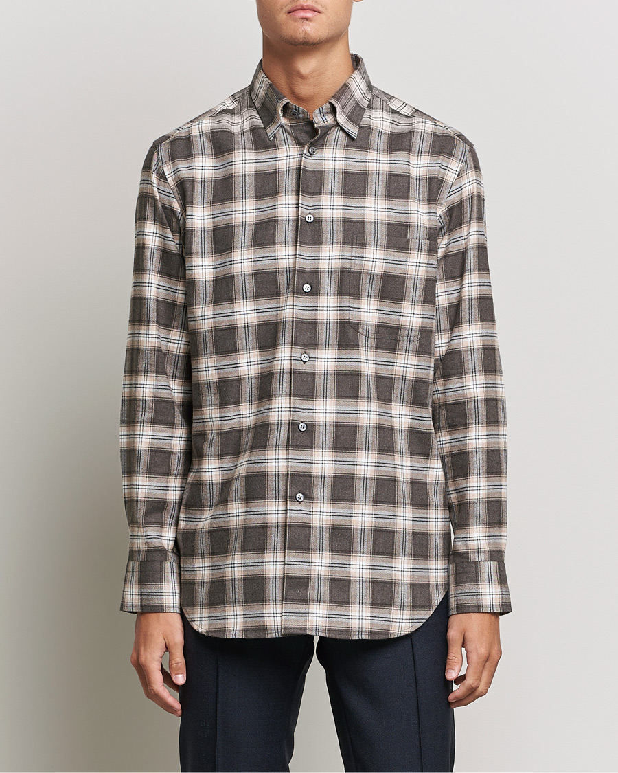 Homme | Chemises | Brioni | Check Flannel Shirt Beige