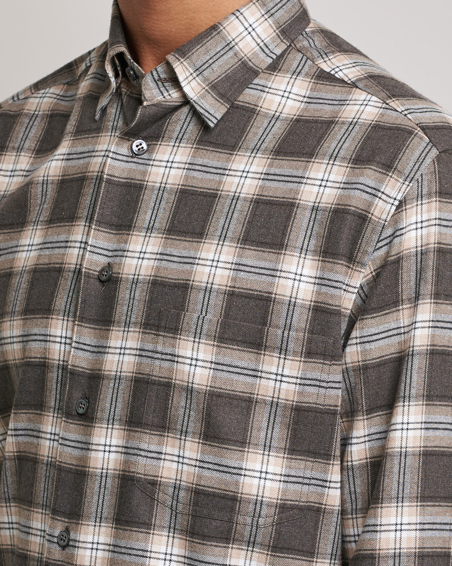 Homme | Chemises | Brioni | Check Flannel Shirt Beige
