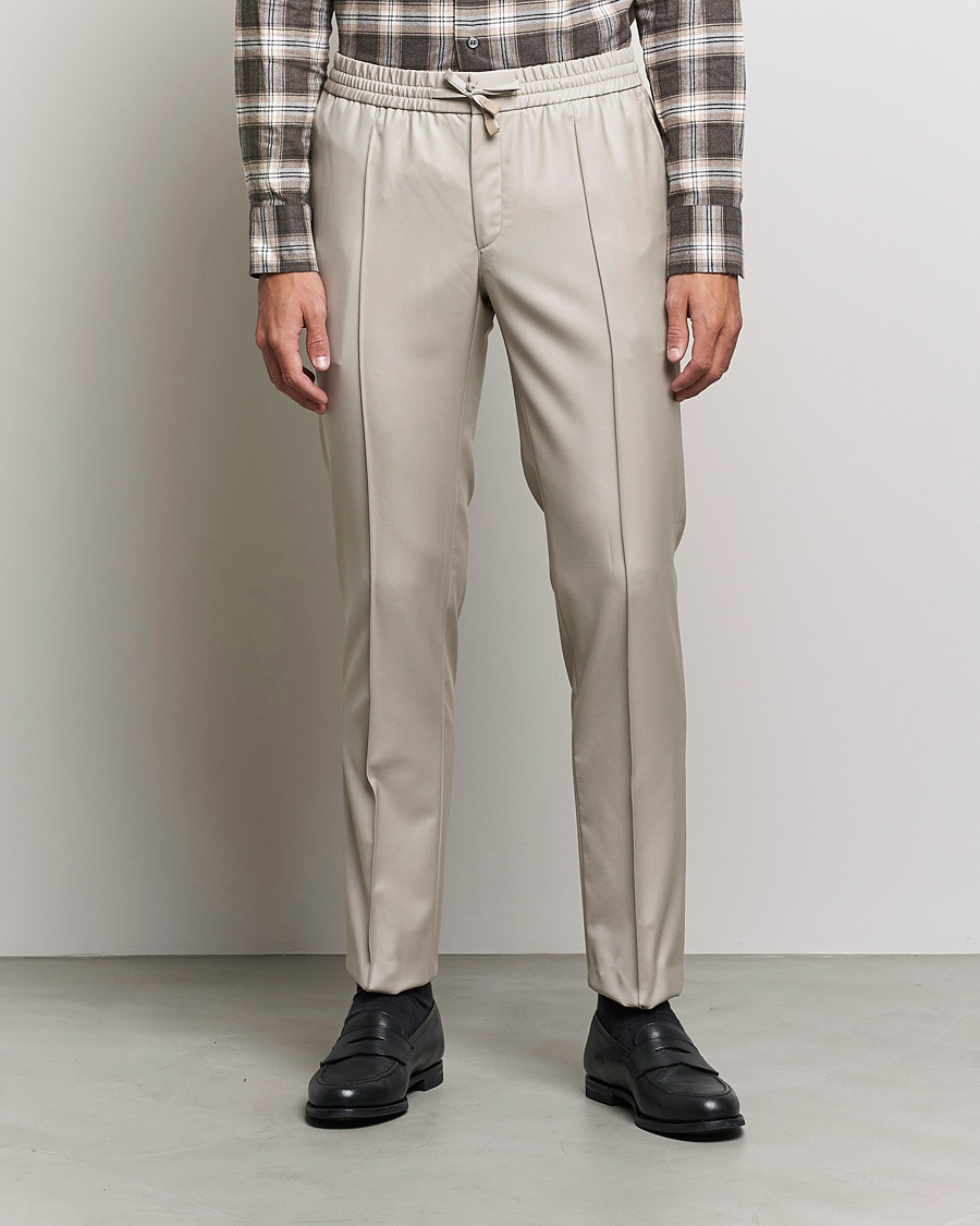 Homme | Pantalons | Brioni | Wool/Cashmere Drawstring Trousers Beige